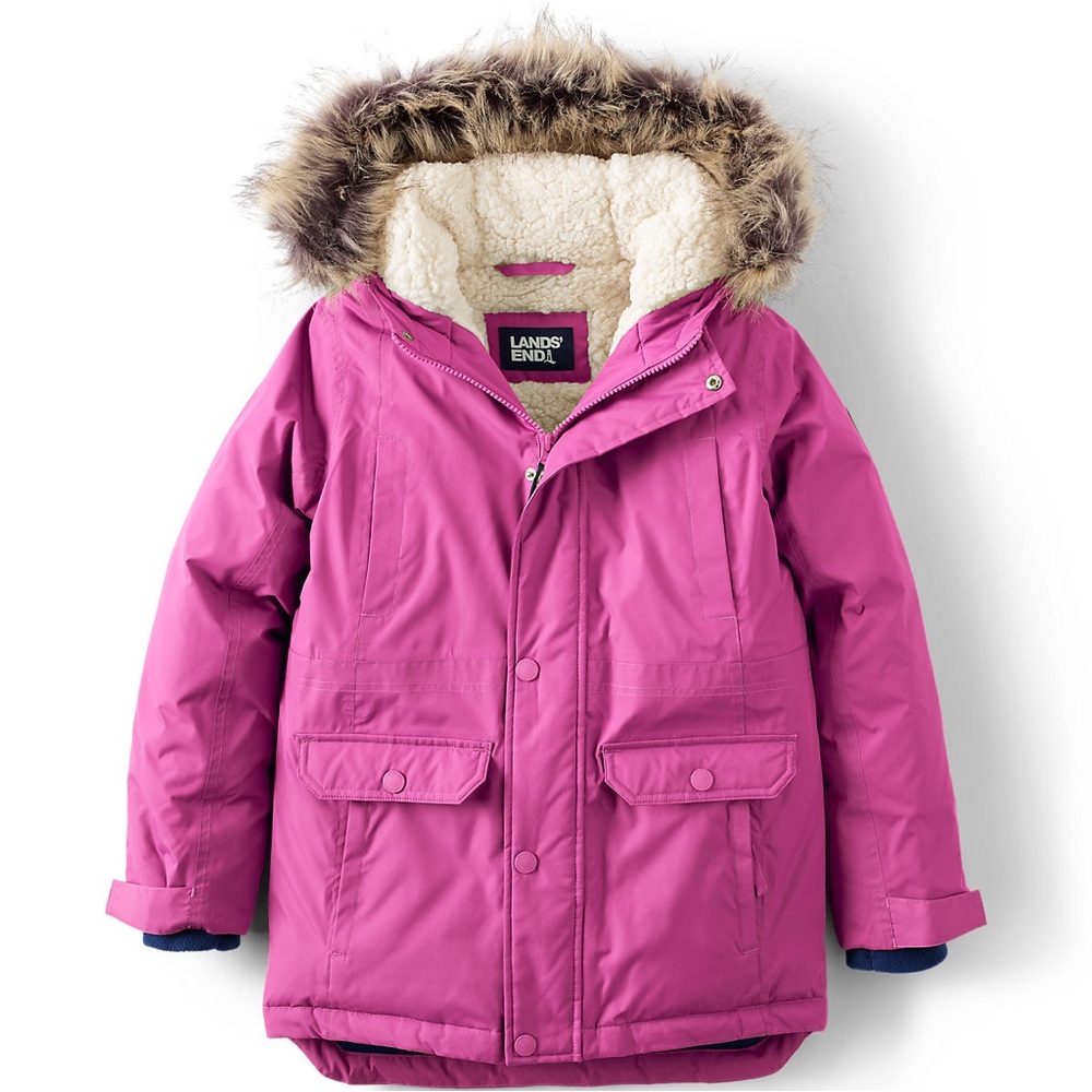 Lands' End Fuchsia Parka with Faux Fur Trim